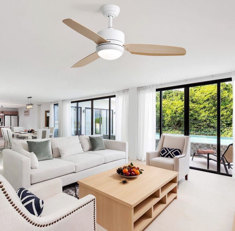 Sofucor Ventilateur de Plafond 46 Pouces avec Lumière - 3 Pales ABS - Moteur Courant Continu 6 Vitesses - Télécommande