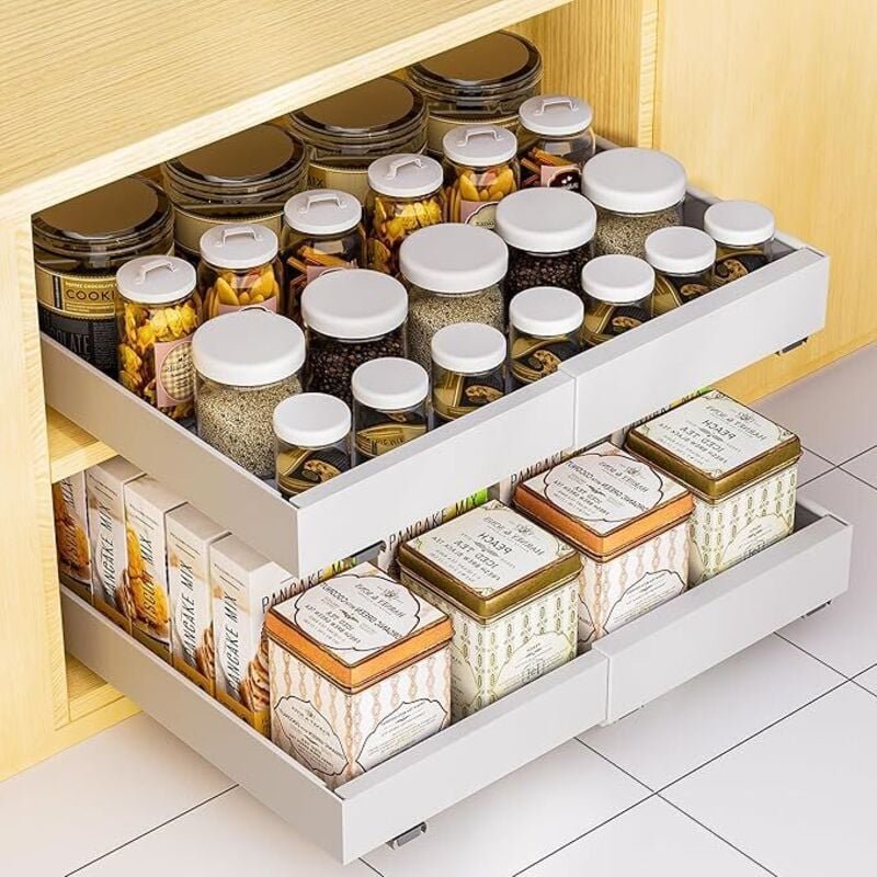 2 selbstklebende Auszugsschubladen für die Küche, Auszugstablett für Küchenschränke, Küchenschrank-Organizer, Schubladen...