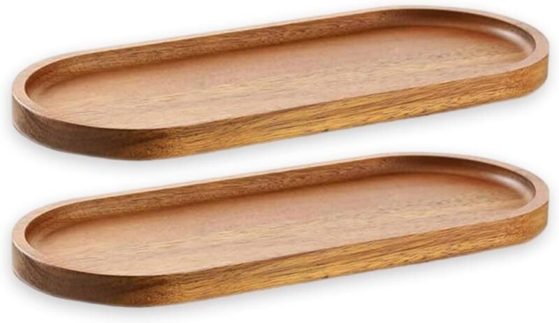 Set mit 2 ovalen Holztabletts – 29 x 10,5 cm – für Wurstwaren, Käse, Brot, Obst – natur