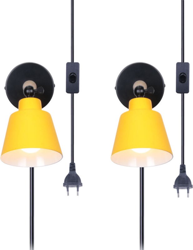 2PC Wandlampe mit Schalter und Stecker, Modern aus Eisen Holz Wandleuchte Verstellbare für Wohnzimmer Schlafzimmer Flur ...