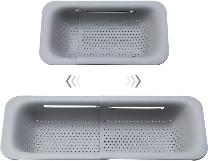 Sieb über der Spüle, erweiterbarer Siebkorb für die Küche, faltbares Spültablett für Obst, Gemüse, zum Abtropfen von Nud...