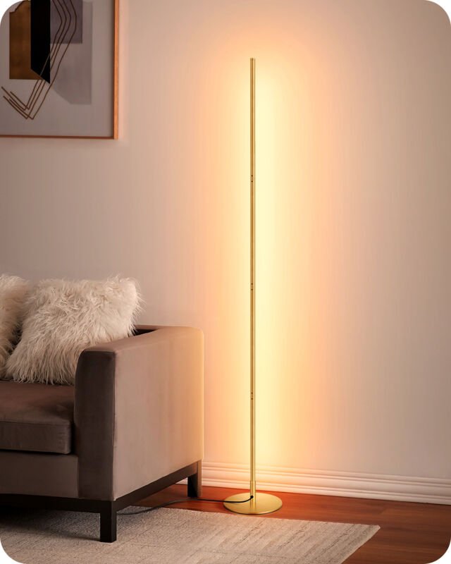 EDISHINE Stehlampe Wohnzimmer 3000K, LED Stehlampe Dimmbar mit Memory-Funktion, höhenverstellbar 146 cm, Gold