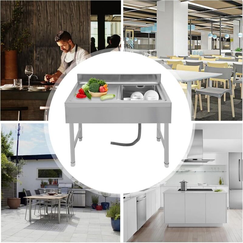 Freistehend Edelstahl Waschbecken, 100x50x80cm Waschtisch Outdoor Spüle, Camping Spülbecken mit Abflussrohr Filter Spült...