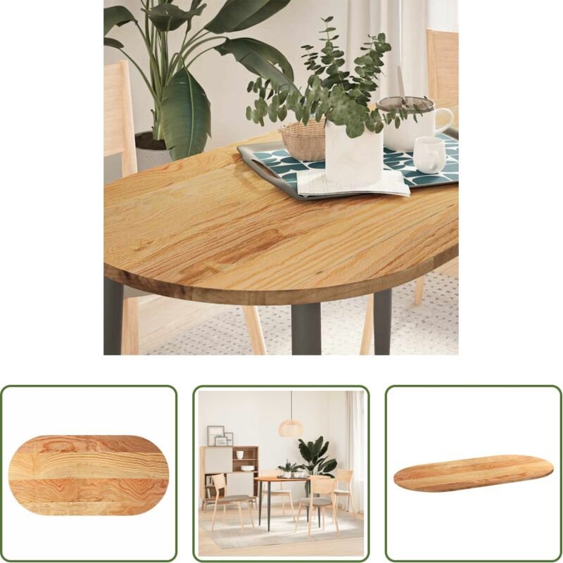 Eichenholz - Tischplatte Hellbraun 120x60x2 cm Massivholz Eiche Oval
