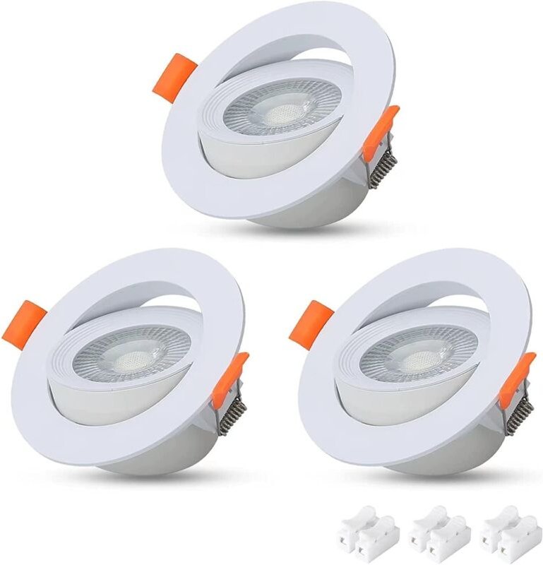 LED-Einbaustrahler, 3er-Pack, 7 W, flache, runde Deckeneinbauleuchten, 40° verstellbarer Abstrahlwinkel, 650 lm, 3000 K ...