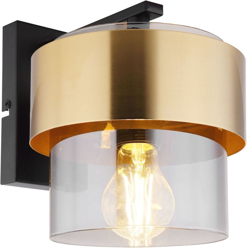 Wandleuchte milley mit Rauchglas Lampenschirm Messingring, Höhe 21,5cm