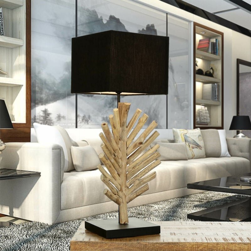 Licht-erlebnisse - Tischlampe Treibholz Stoff 69 cm E27 Tischleuchte Nachttisch Wohnzimmer sawath