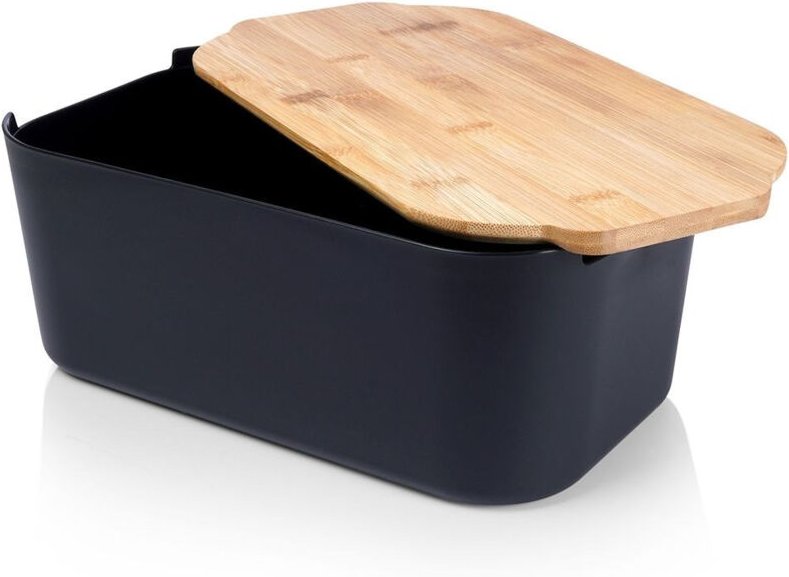 Black bread box with bamboo cutting board 87414