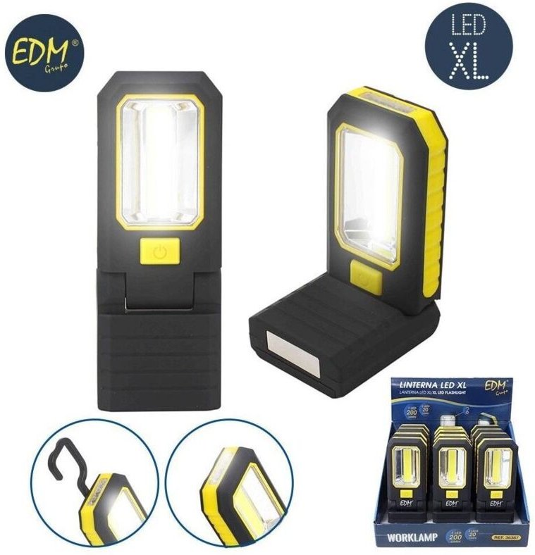 Cob LED-Taschenlampe, 3 x 200 lm LEDs mit Haken und Magnet, 3 x AAA-Batterien inklusive EDM