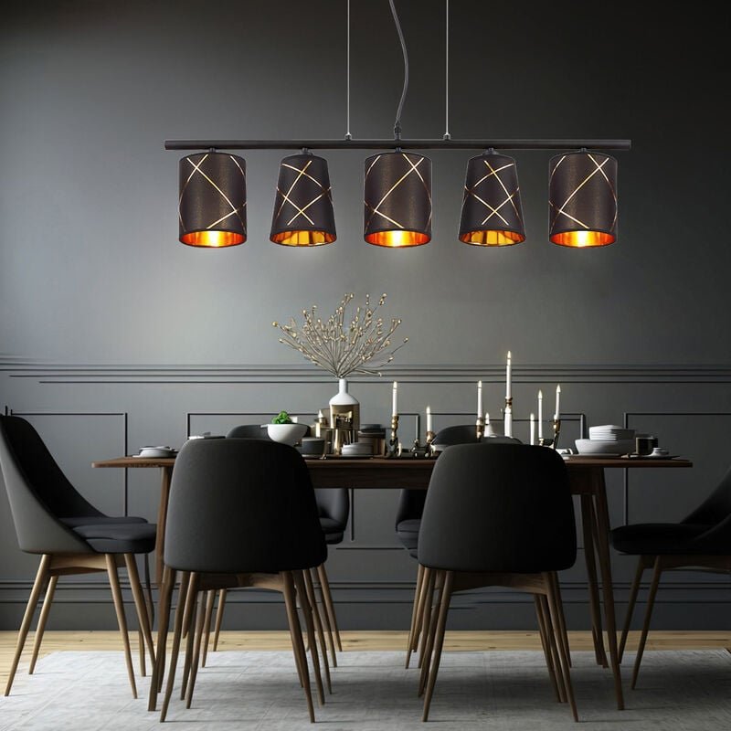 Hängelampe Pendelleuchte Esstisch schwarz gold 5 flammig Esszimmerlampe E14 Wohnzimmerlampe hängend modern, mit goldenen...