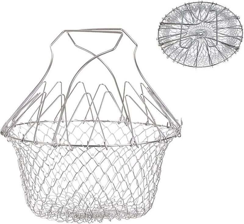 Frittierkorb, Salatkorb, Küchensieb aus Edelstahl, erweiterbarer Kochkorb
