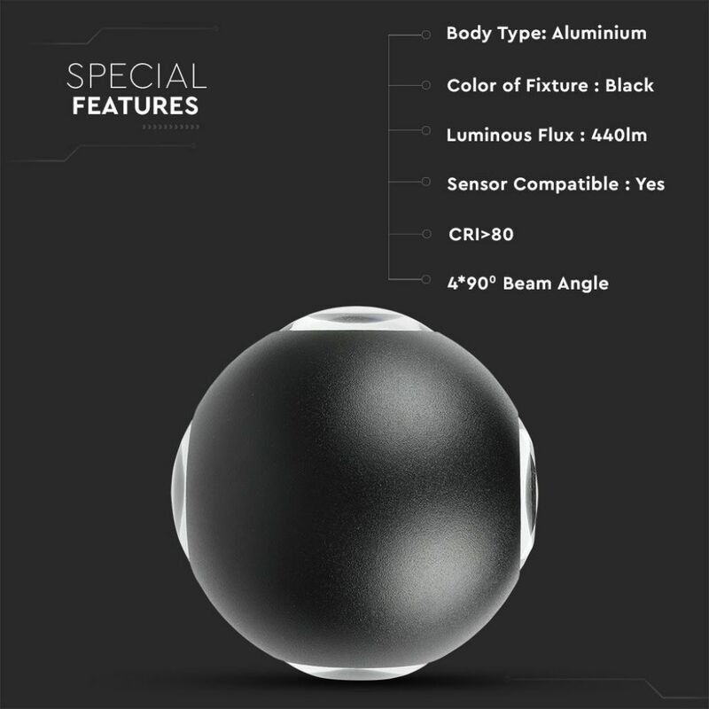 V-tac - Sphärische LED-Wandleuchte 4W led cob Weiß Farbe 3000K IP65