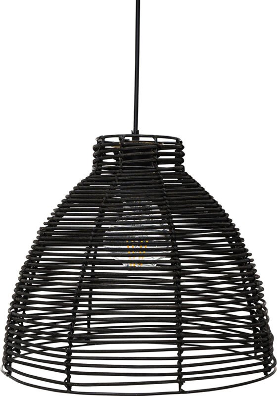 Privatefloor - Schwarze Rattan-Deckenlampe - Pendelleuchte im Boho-Bali-Design - Gian Schwarz