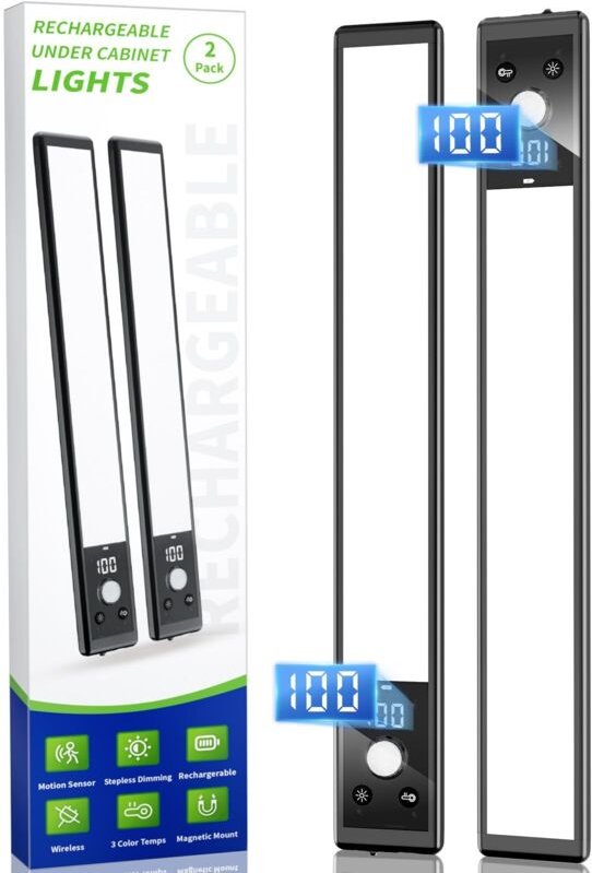 Unterbauleuchte mit Digitalanzeige, 66 wiederaufladbare LEDs mit Bewegungssensor für den Innenbereich, 3 Farbtemperature...