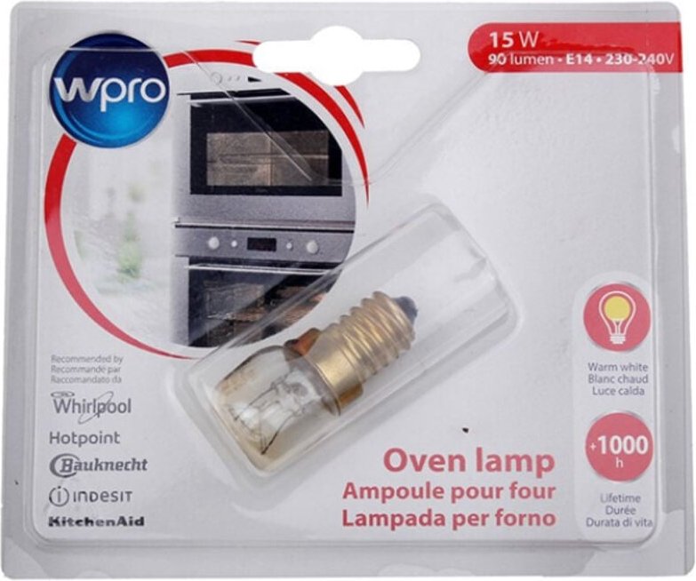 Wpro - Ersatzteil - originale Birnenformlampe 300°C / E14 / T22 / 15W / 220V - - whirlpool, ariston hotpoint, brandt, ba...