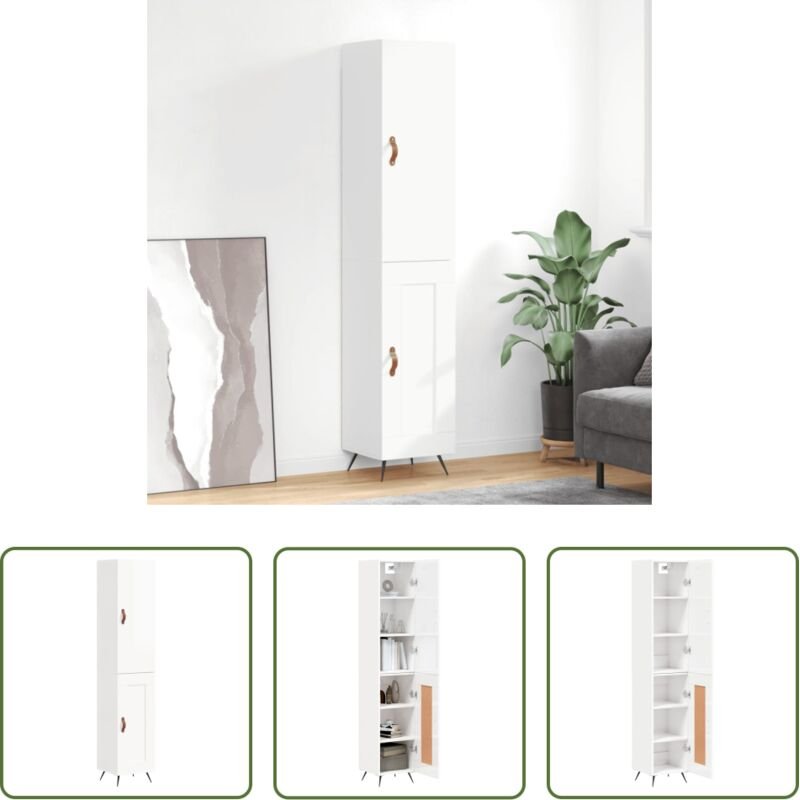 vidaXL Hochglanz-Weiß Schrank - Highboard Hochglanz-Weiß 34,5x34x180 cm Holzwerkstoff