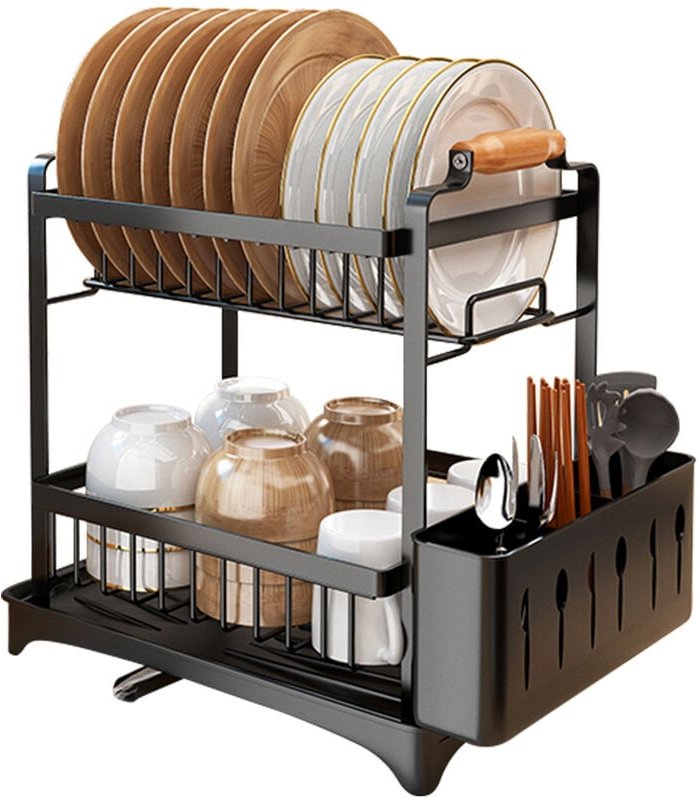 Haloyo - Geschirr Abtropfer Gestell Trockner Gitter Aufbewahrung Ständer Korb 362637.5cm-schwarz