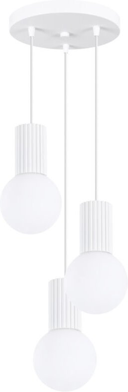 Moderne runde Dreifach-Pendelleuchte, weiß geriffelt, Glaskugeln, für Wohnzimmer, Esszimmer, über dem Tisch, 3xG9 8W, HA...
