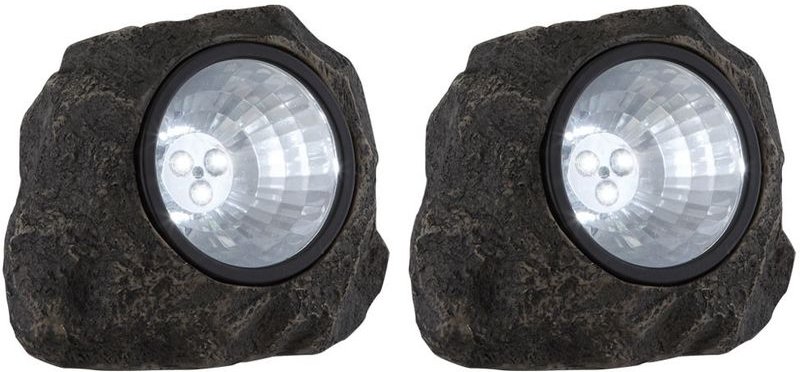 2er Set Stein Design LED Solar Lampe Deko Leuchte IP44 Beleuchtung grau