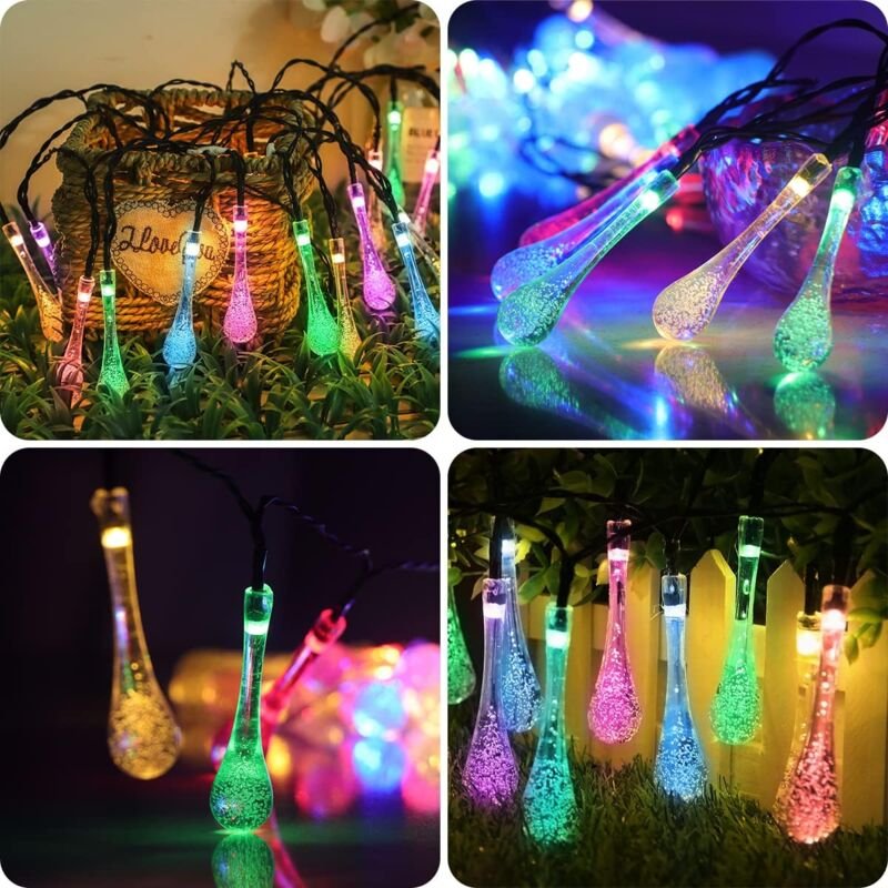 Crediri Solar-Lichterkette, 50 LEDs, 9,5 m, bunt, für den Außenbereich, 8 Modi, wasserdicht, in Wassertropfenform, für G...