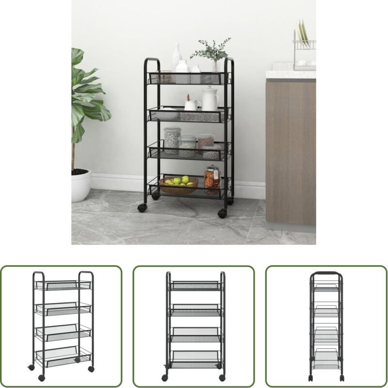 Schrank - Küchenwagen 4 Etagen Schwarz 46x26x85 cm Eisen