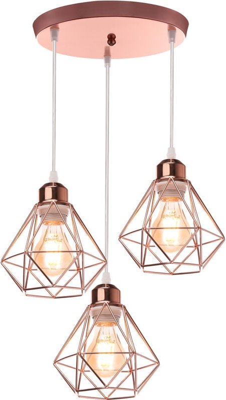 Pendelleuchte, 3 Flammig Scheibenleuchter im Industri Stil, Antik Hängelampe mit Ø16cm Mini Diamant-Form Käfig E27 Halte...