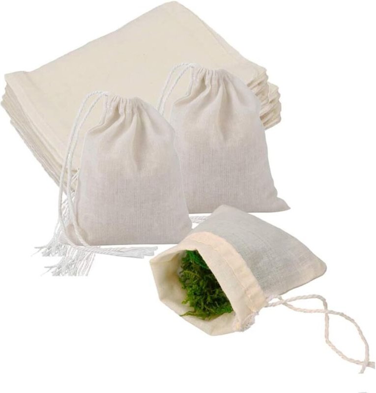 BEBUSINGOTO Set mit 50 kleinen, wiederverwendbaren Baumwoll-Musselinbeuteln mit Kordelzug, für Kaffee, Tee, Kräuter, Gew...