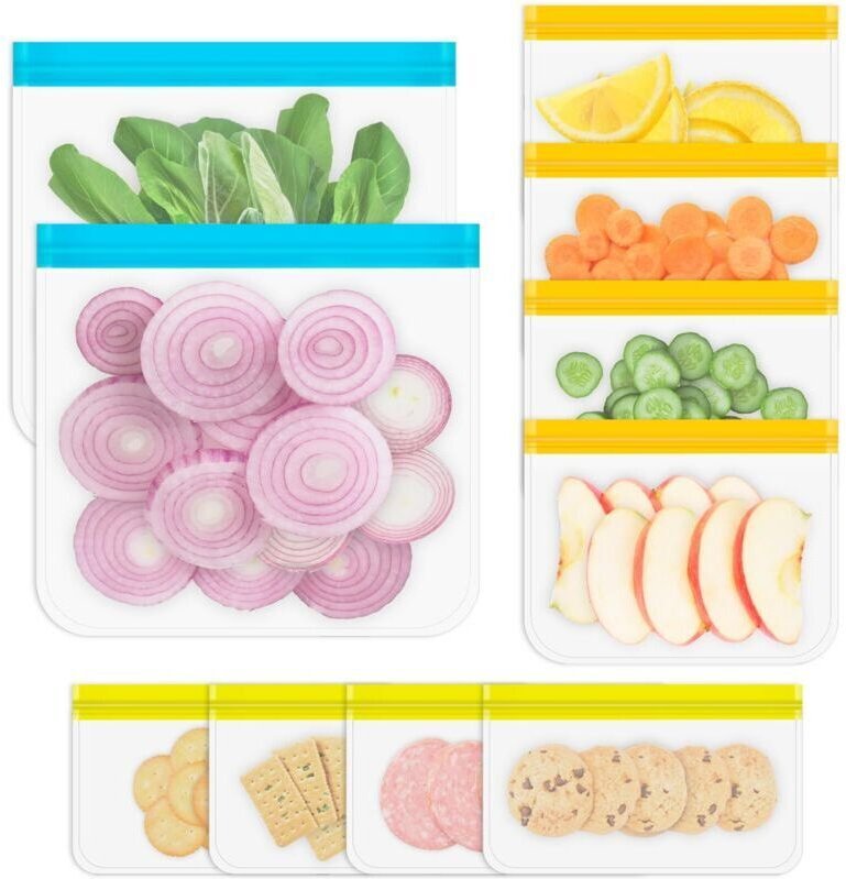 Wiederverwendbare Aufbewahrungsbeutel, 10er-Packung spülmaschinenfeste Silikonbeutel, 3 Größen erhältlich für Trockenfle...