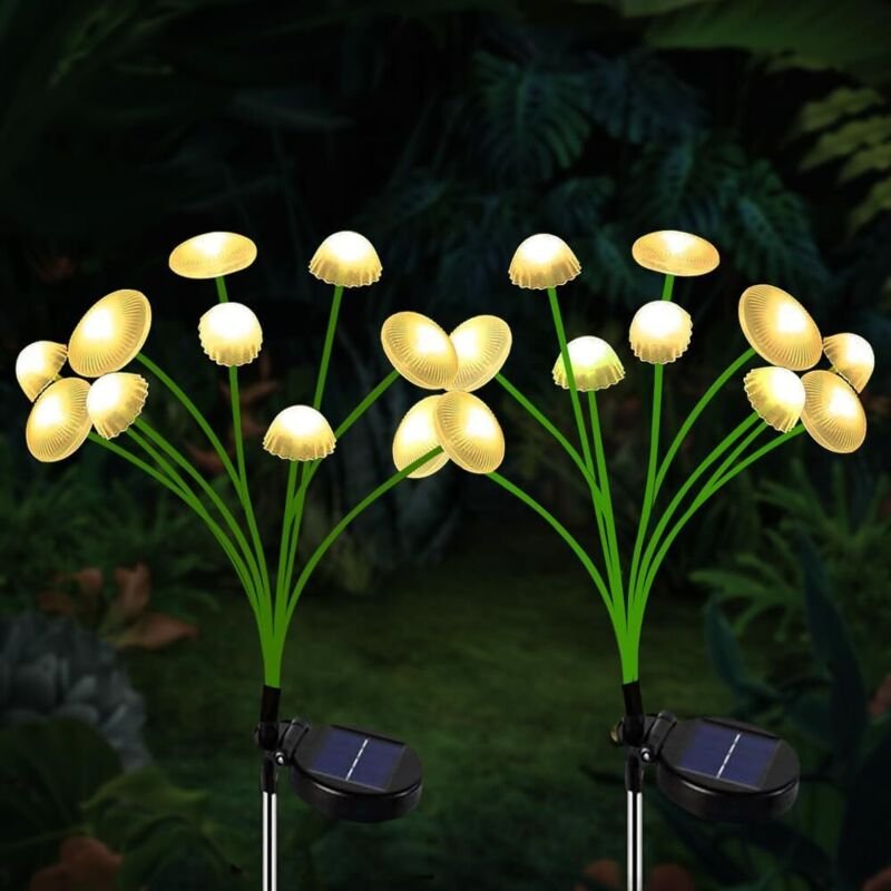2er-Pack Solar-Gartenleuchten für draußen, 8 LED-Quallenlichter, Solar-Glühwürmchen für draußen, schwingende Solarleucht...