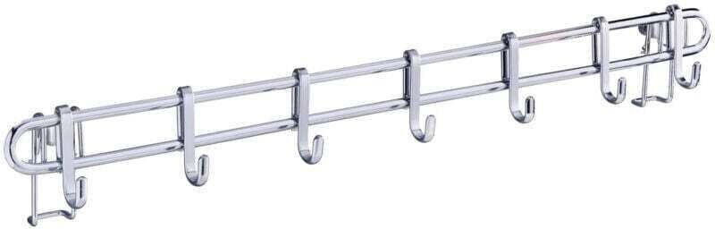 Küchenrückwandleiste, wandmontierter Utensilienhalter mit 7 Edelstahlhaken, Metall, 60 x 6,5 x 3 cm, silber