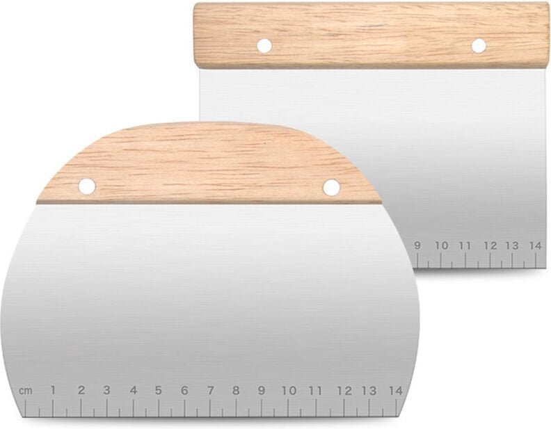 Csparkv - 2 Stück Gebäckhorn, Bäckerei-Teigschneider mit Holzgriff, Stahl-Teigschneider mit Skala, quadratischer Edelsta...