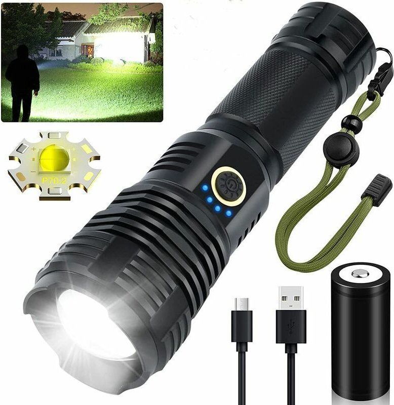 Crediri Wiederaufladbare LED-Taschenlampen mit hoher Helligkeit, 90000 Lumen, superhelle taktische Taschenlampen, zoomba...