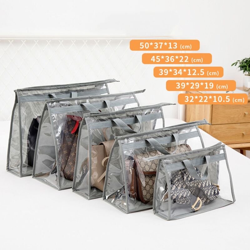 5er-Pack transparente, staubdichte Handtaschen-Aufbewahrungsbeutel mit Reißverschluss & Griff, Größen S-XXXL