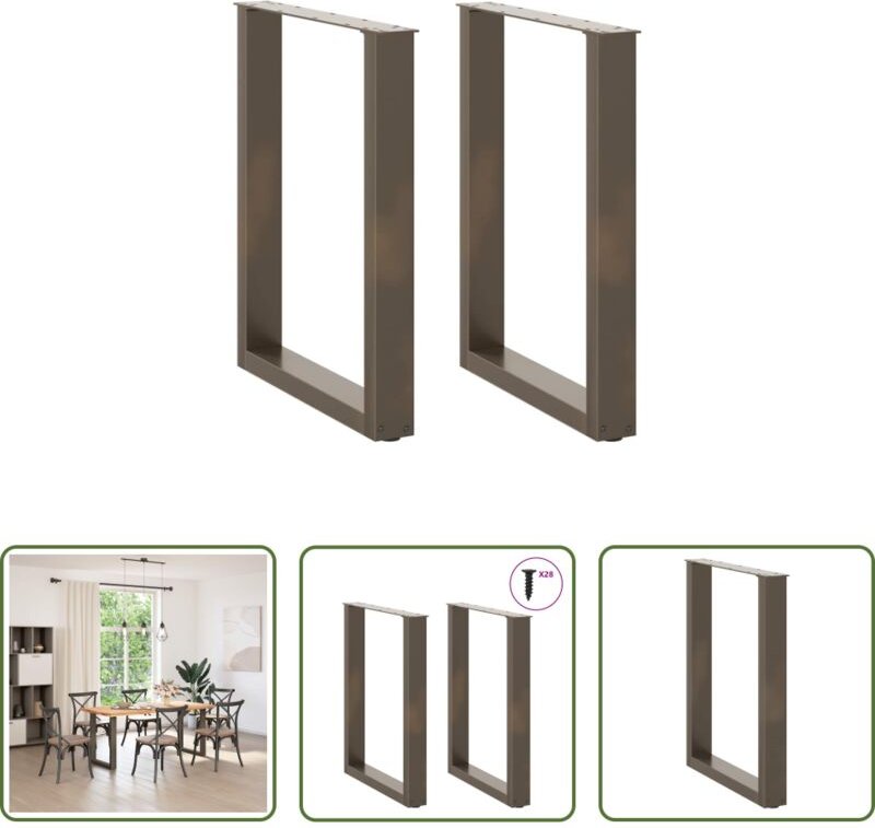 Naturstahl - Esstischbeine U-Form 2 Stk. Naturstahl 70x(72-73) cm Stahl
