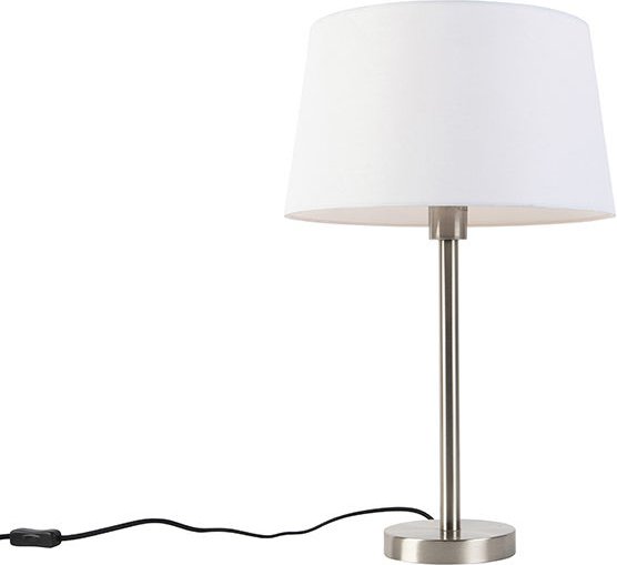 Moderne Tischlampe Stahl mit weißem Schirm 32 cm - Simplo