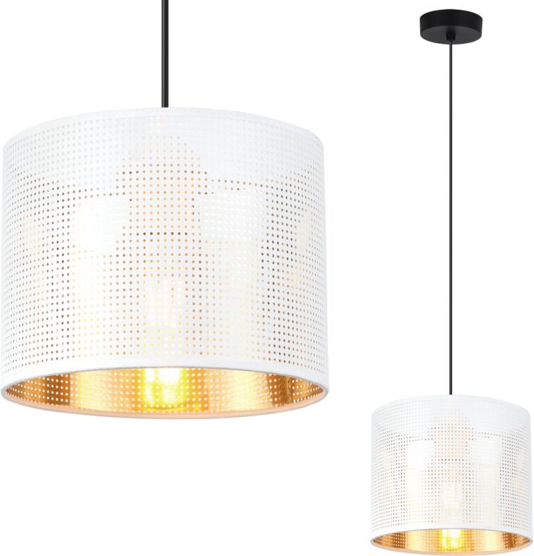 Asti Schwarze Hängelampe 1 Flacher Weissgold-Lampenschirm 20cm