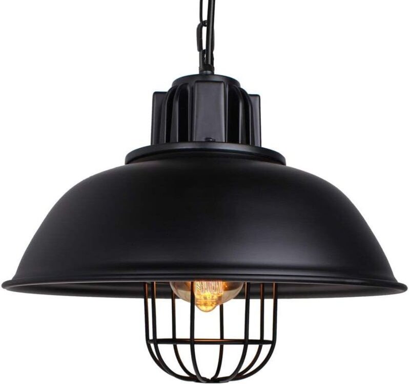Pendelleuchte E27 33cm Vintage Metall Eisen Hängelampe für Küche Esszimmer Cafét Bauernhaus (Schwarz)