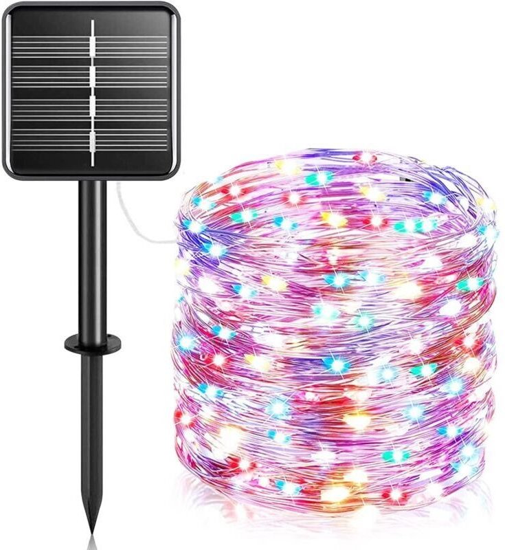 24 m lange, mehrfarbige Solar-Lichterkette für den Außenbereich mit 240 LEDs, 8 Leuchtmodi und 1200-mAh-Akku. Ideal für ...