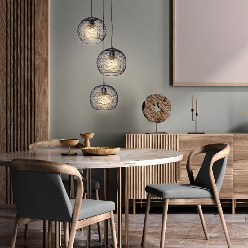 Nowa - Hängeleuchte Esszimmerlampe Pendelleuchte schwarz Gitter 3-Flammig E27 Kugeln