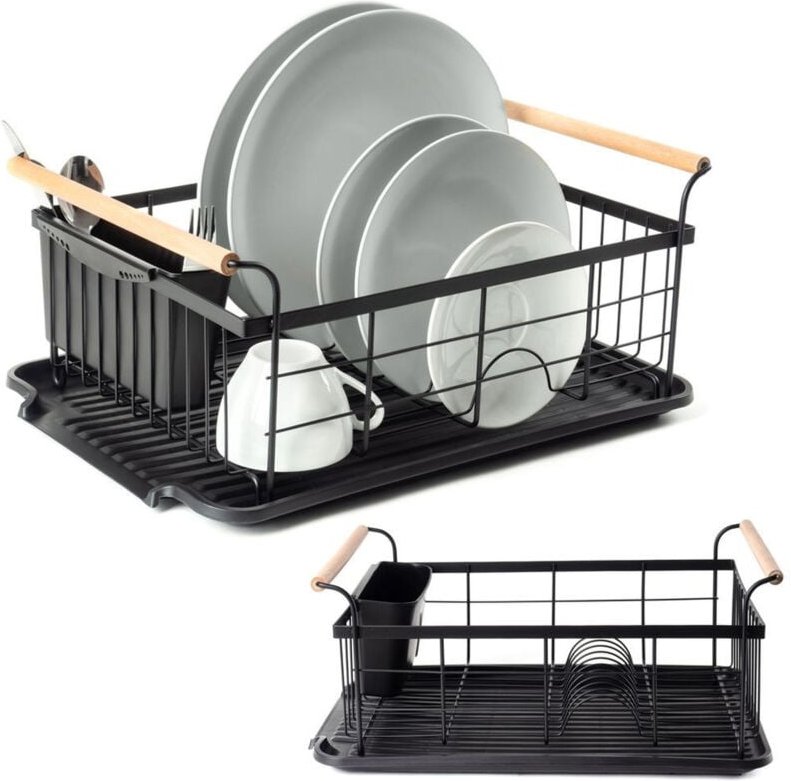Awelco - Elegant black dish rack with drip tray and space for everything