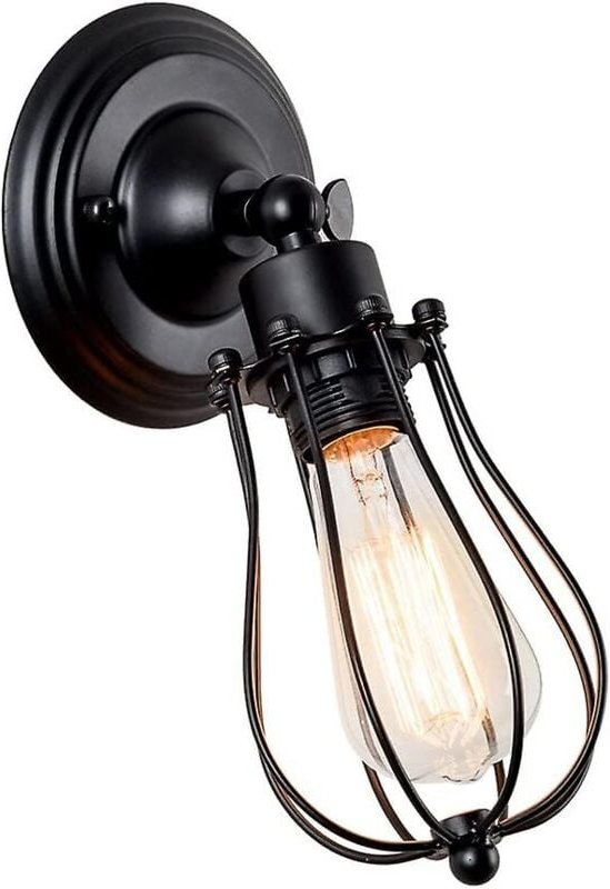 Industrielle Wandleuchte für den Innenbereich mit Vintage-Pendelleuchtenkäfig (Schwarz, 1 Packung)