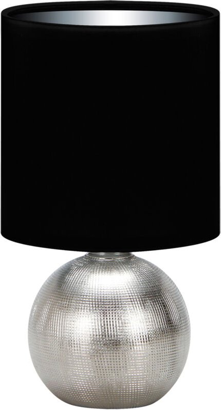 Licht-erlebnisse - Tischlampe Keramik Stoff 29,5 cm hoch in Silber Schwarz E14 rund Modern Keramikleuchte