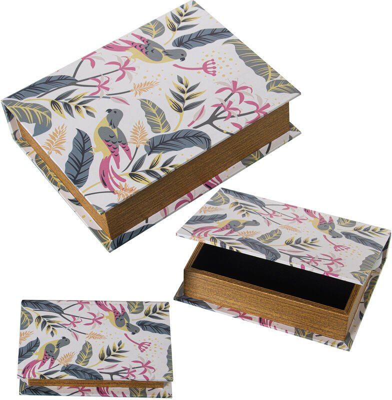 Fijalo - Set 3 Kisten dekoriert Poundsdmwood/Polyester Canvas Parro+30x24x8+24x18x6+18x12x4cmpour alle Stile, um zu Haus...