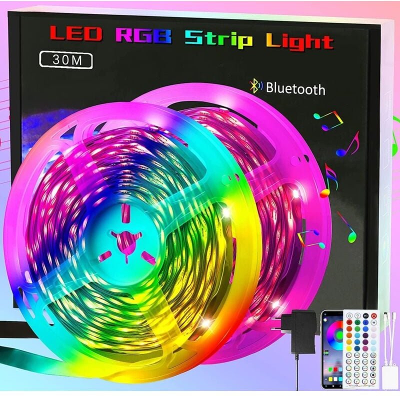 Led Strip 30m Lichtband Smart - rgb led Streifen 16 Mio. Farbwechsel - Musik Lichterkette einstellbar mit Fernbedienung ...