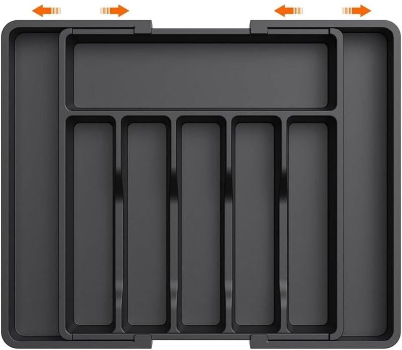 Ausziehbarer Besteckkasten (33–57 cm) – Küchenorganizer mit 8 Fächern, großes Fassungsvermögen, robustes PP-Material