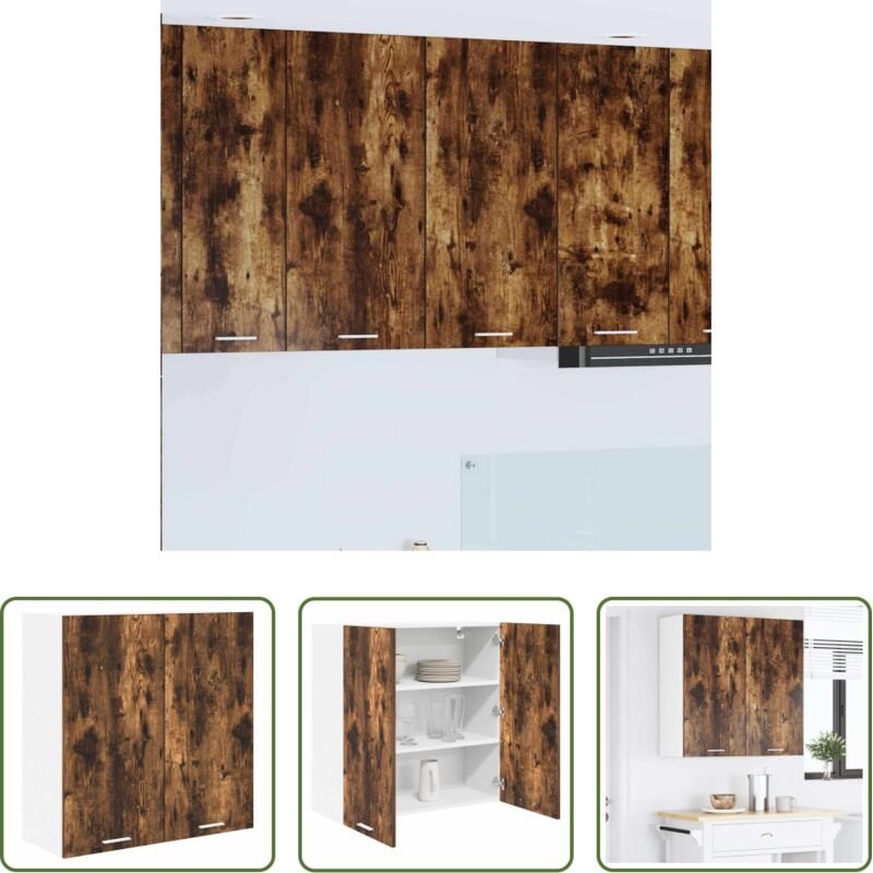 vidaXL Geräucherte Eiche - Hängeschrank mit Tür Riga Geräucherte Eiche 80 x 31 x 80 cm