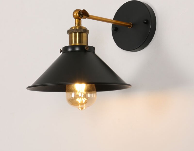 COMELY Wandleuchte im Retro-Design, Schwarz und Gold, konischer Lampenschirm, E27-Fassung (Leuchtmittel nicht enthalten)...