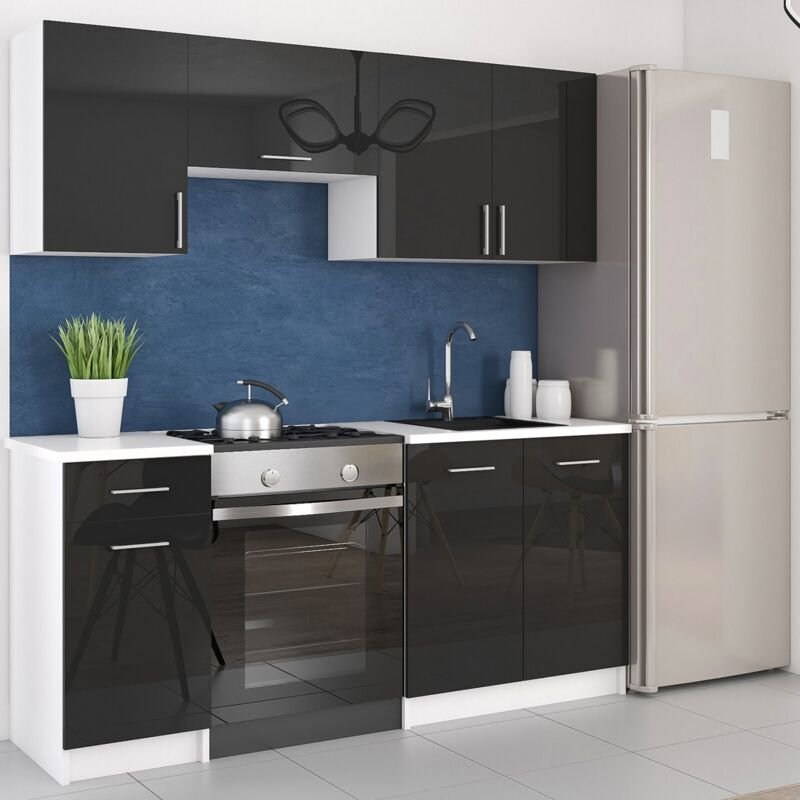 Küche Küchenzeile LECO 180 schwarz glanz