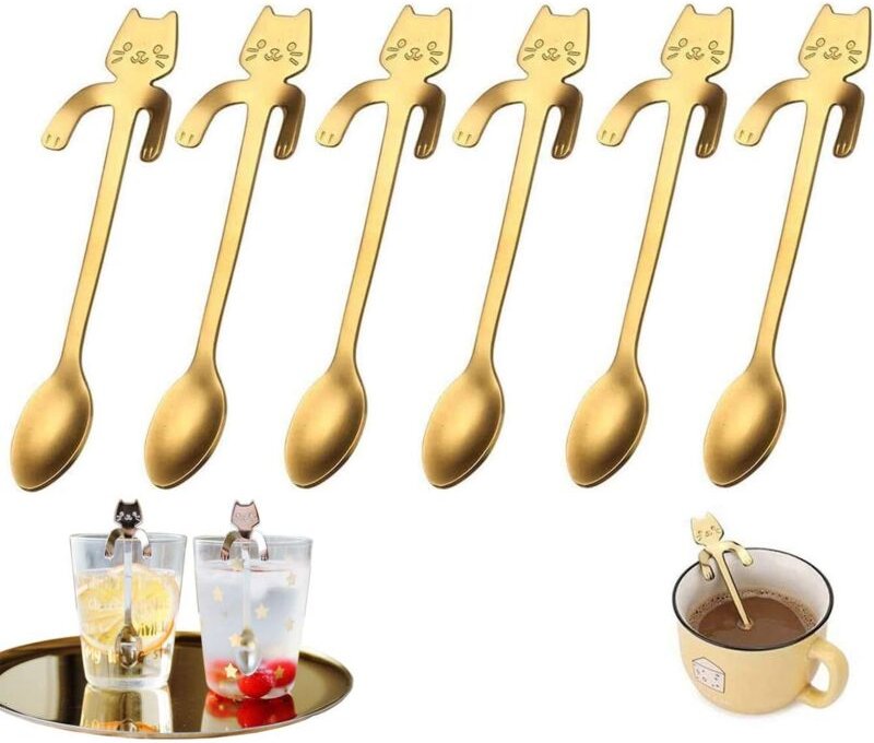 CCYKXA katzenförmige Teelöffel aus hochwertigem Edelstahl, katzenförmige Dessert-/Teelöffel mit Hängedesign, geeignet fü...