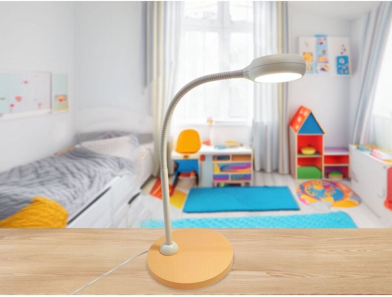 Meinewunschleuchte - Kinder Schreibtischleuchte Pfirsichfarben/Grau Flexarm & LED-Leuchtmittel, 43cm
